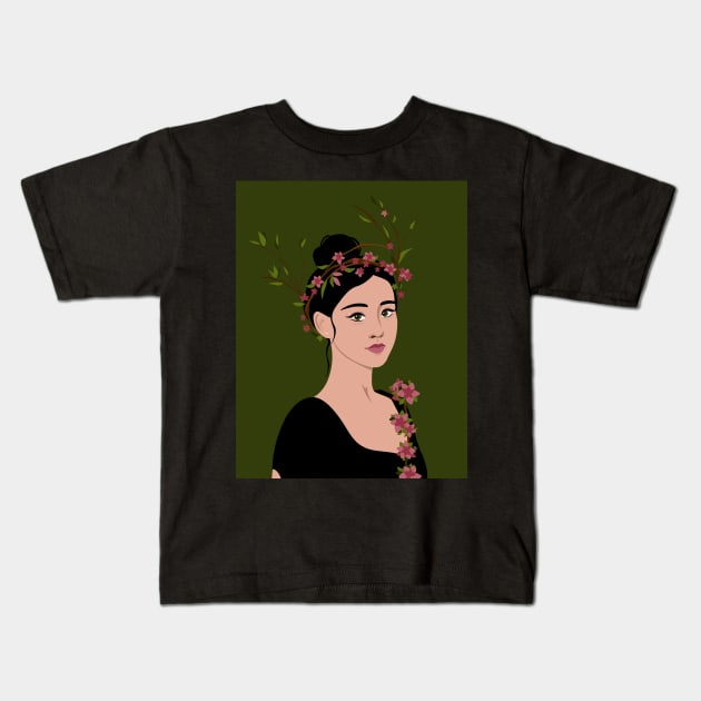 Asian Woman Portrait Kids T-Shirt by Lastdrop